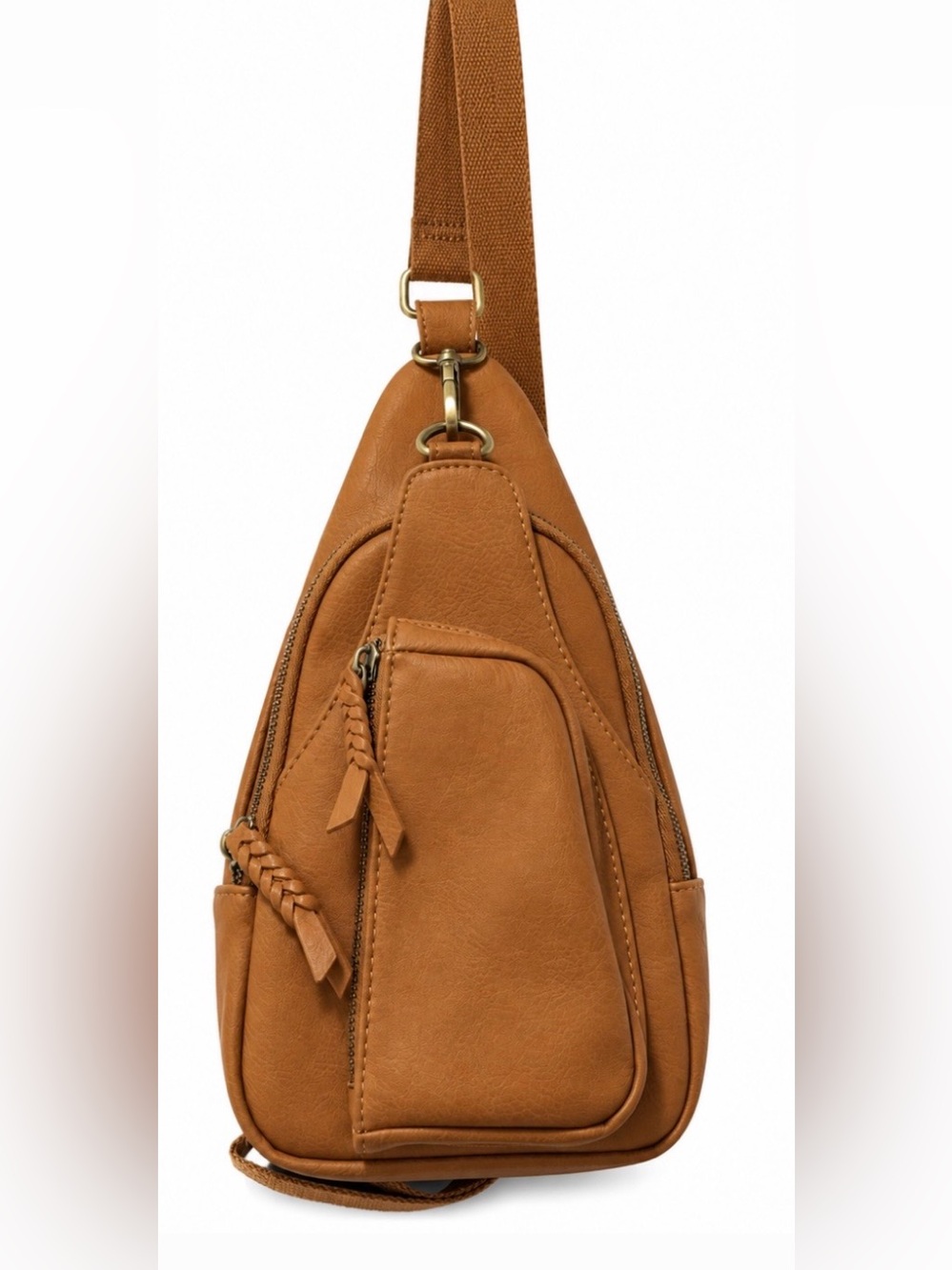 Antik Kraft leather Tan Crossbody Sling Bag with Braided Accents
